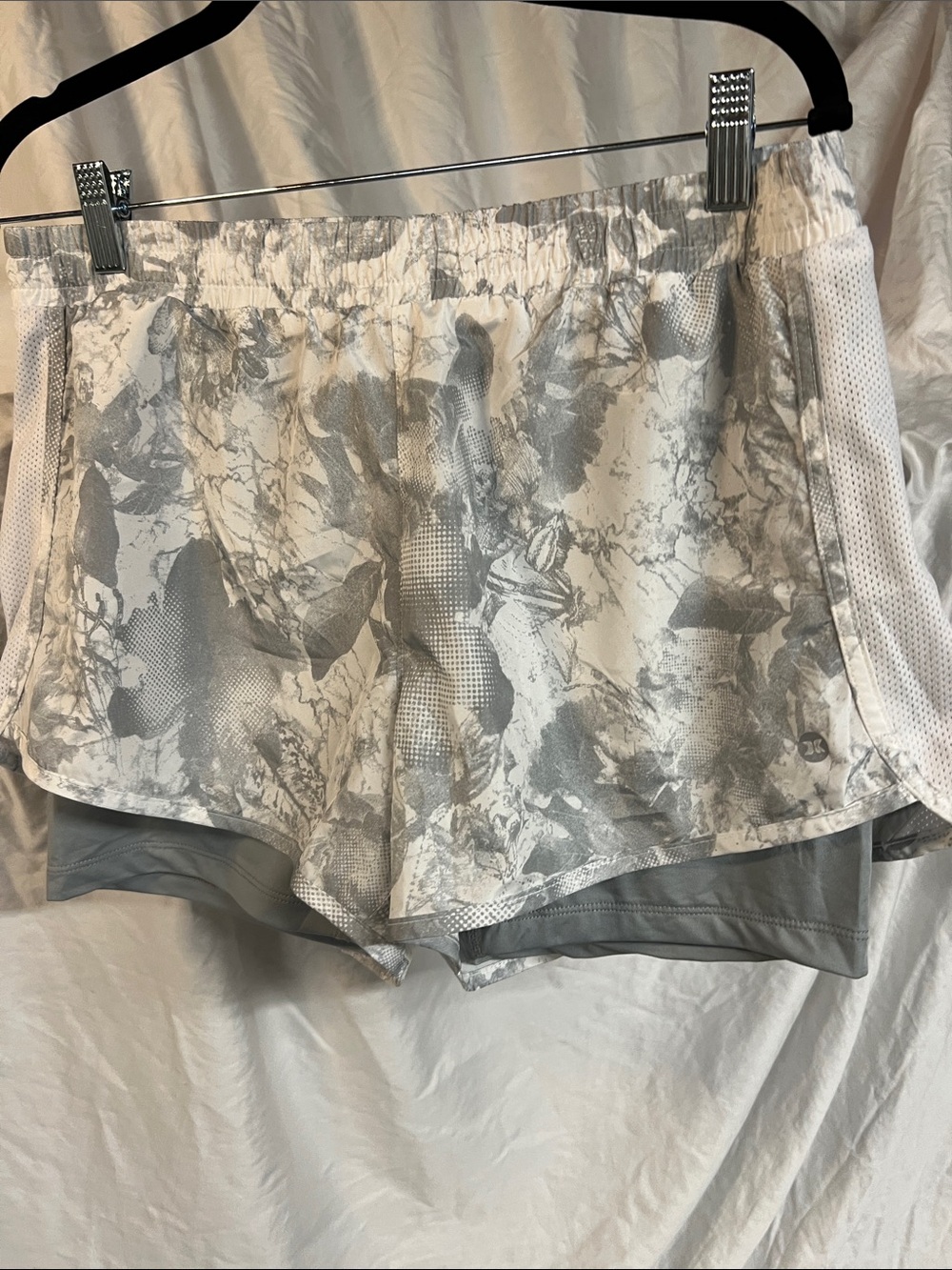 RBX White and Gray Marble Print 2-in-1 sport shorts